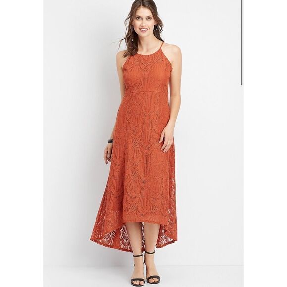 Maurices Halter Neck Lace Maxi Dress Size L - Picture 1 of 6